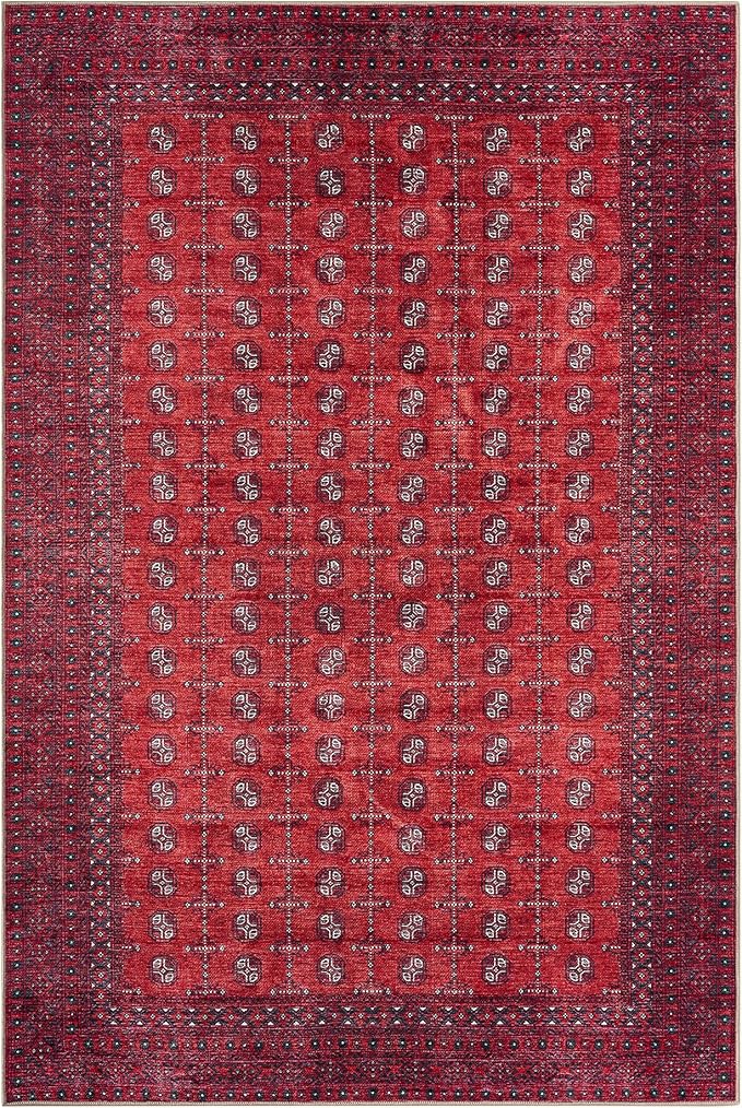 Keen Home Design Vintage Washable Area Rug, Non-Slip Low Pile, 9x12 | Machine Washable Cotton Chenille, 0.25In Low Pile, Rubber Non-Slip Back; Living Room, Bedroom, Dining Room
