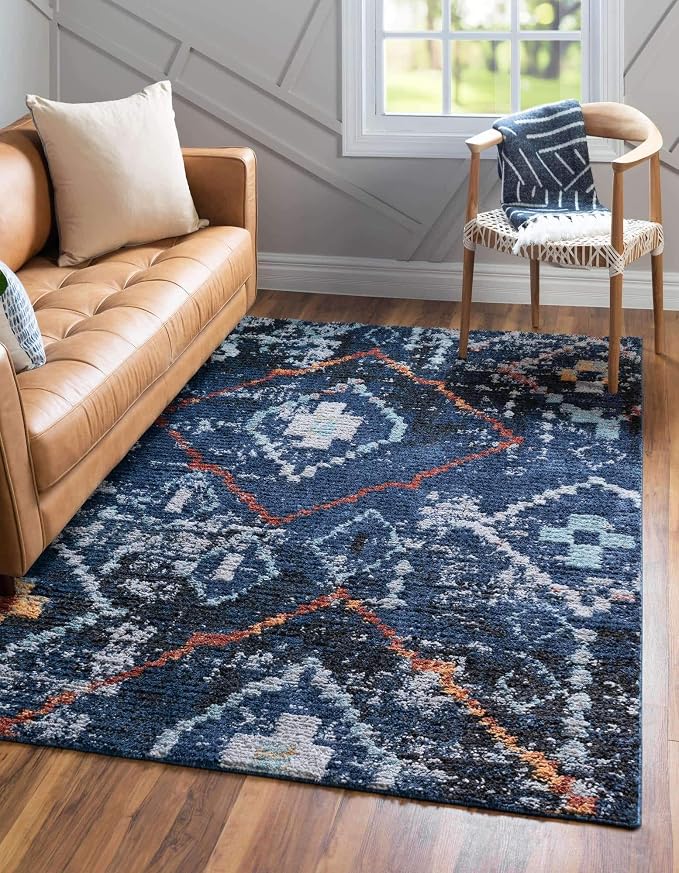 Unique Loom Morocco Collection Tribal, Southwestern, Bohemian Area Rug (2' 2 x 3' 0 Rectangular, Navy Blue/Gray)