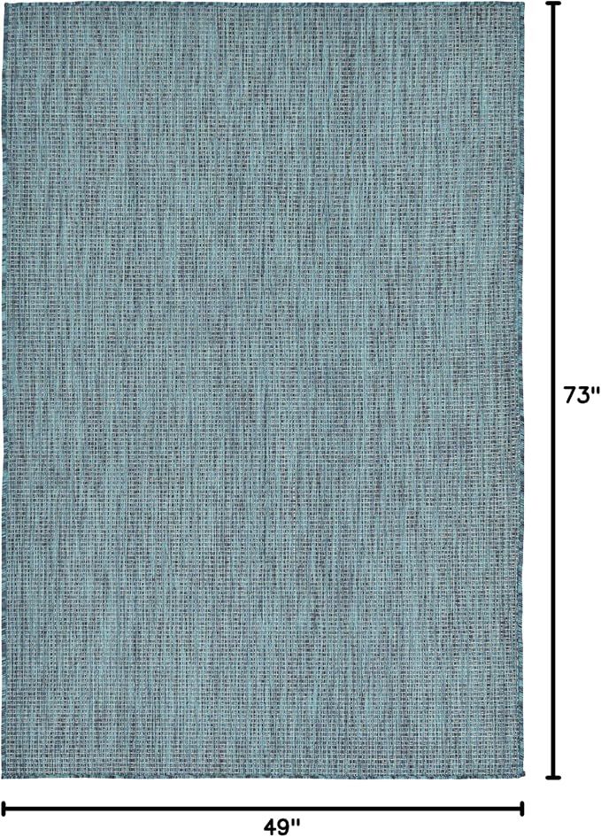 Unique Loom Outdoor Solid Collection Area Rug (4' 1" x 6' 1" Rectangle Teal/Navy Blue)