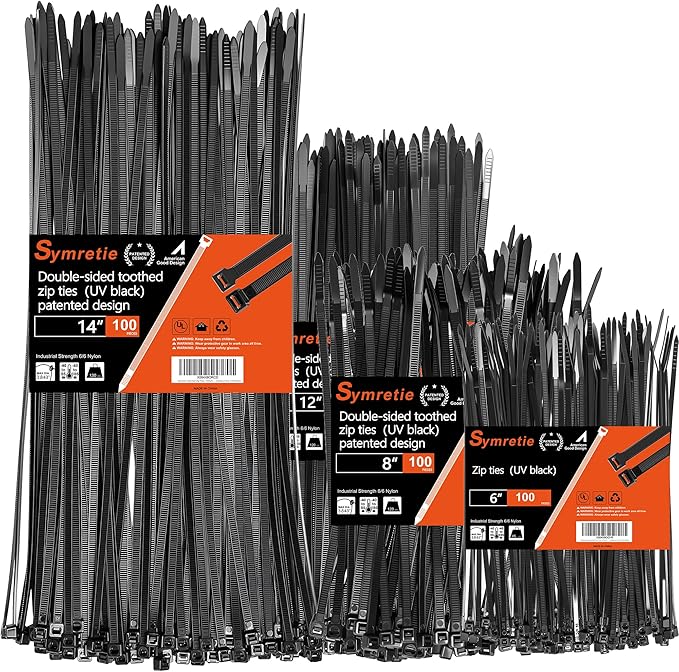 Assorted Zip Ties (400 Pack) - 6+8+12+14 Inch Double Sided Toothed, 100 LBS Tensile Strength. Heavy Duty Self-Locking Adjustable Nylon Cable Ties, More Durable for Indoor & Outdoor Use.