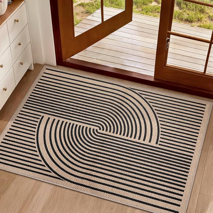 Tangsoo Easy Jute Rug,2x3 Washable Small Area Outdoor Rug for Entryway Modern Black Non-Slip Thin Small Throw Mat Farmhouse Indoor Carpet for Entry Kitchen Front Porch Entrance