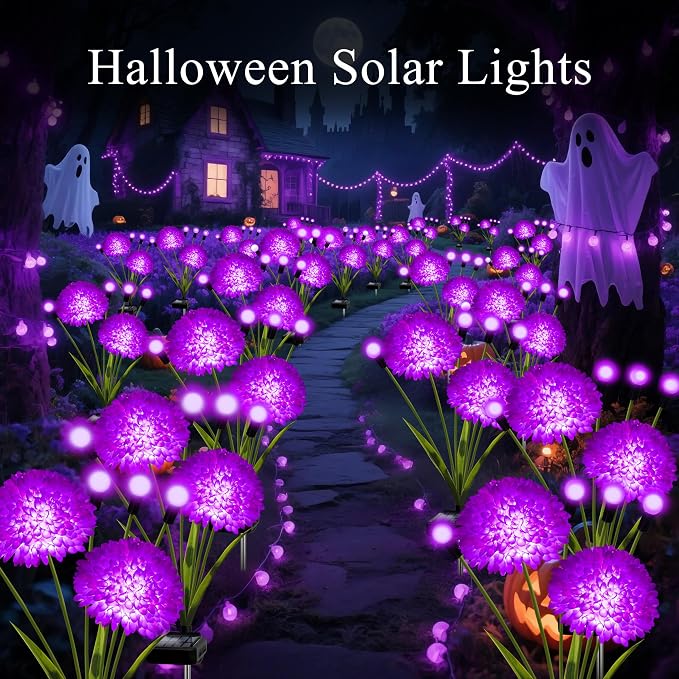 Solar Lights Outdoor Waterproof, 2 Pack Purple Solar Firefly Swaying Lights with Flowers, Flower Light Garden Decor for Outside Yard Patio Halloween for Women Grandma