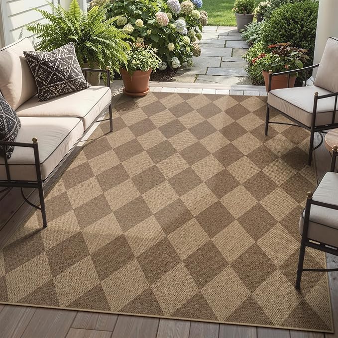 Lahome Checkered Easy Jute Indoor Outdoor Rug, 5x7 Area Rugs for Living Room Nature Large Dining Room Carpet, Washable Non Slip Indoor Outdoor Carpet for Home Office Bedroom Backyard Patio