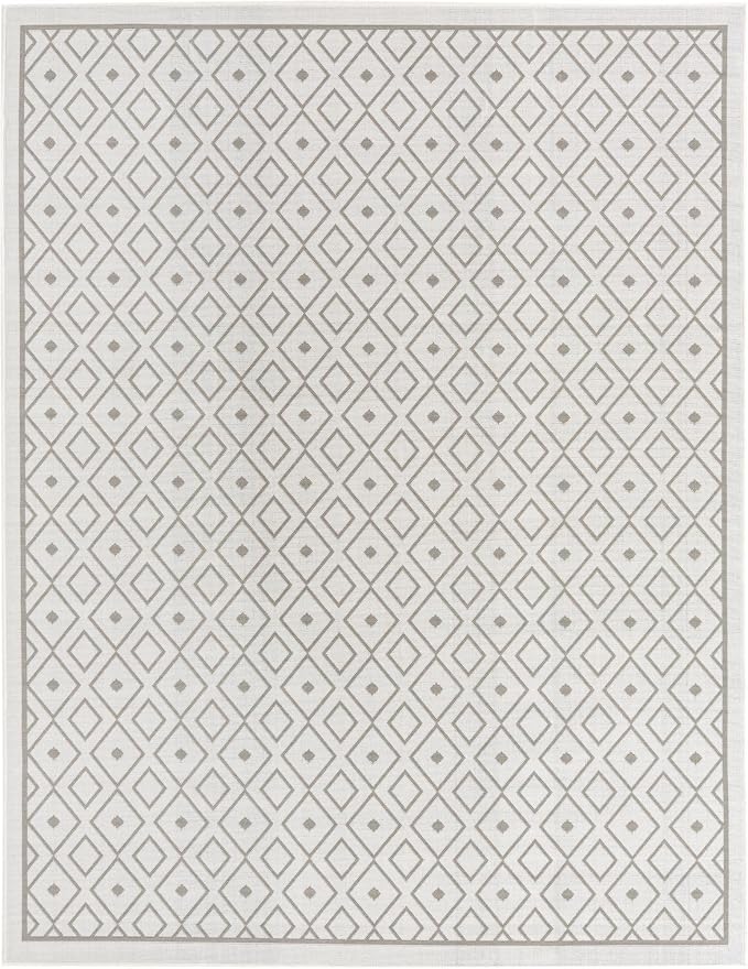 Unique Loom Outdoor Trellis Collection Area Rug - Kafes (7' 10" x 10' Rectangle, Ivory/ Gray)