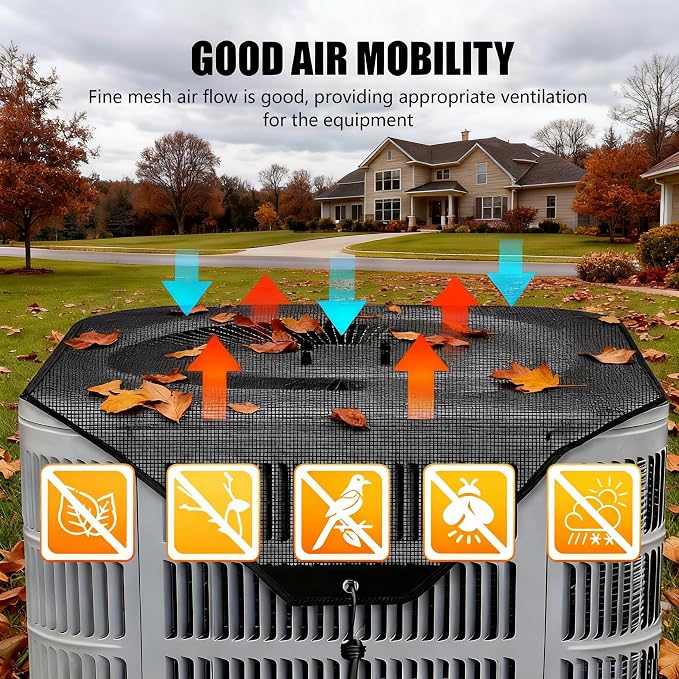 36" Universal AC Cover for Outside Units, Heavy-Duty Mesh AC Condenser Cover with Bold Rope and Windproof Hooks, All-Season Heat Pump or HVAC Protection