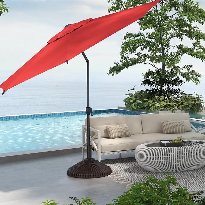 Abba Patio 9FT Lyon Outdoor Patio Umbrella Outdoor Table Umbrella with Push Button Tilt and Crank Market Umbrella 8 Sturdy Ribs UV Protection Waterproof for Garden Deck Backyard Pool Dark Red