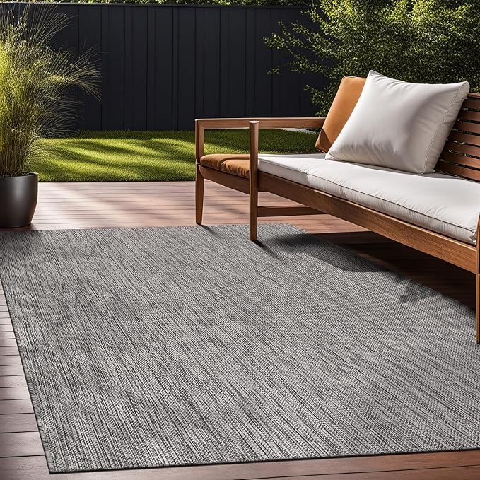 Beverly Rug Indoor Outdoor Rug 8x10, Washable Outside Carpet for Patio, Deck, Porch, Solid Modern Area Rug, Water Resistant, Silver Gray