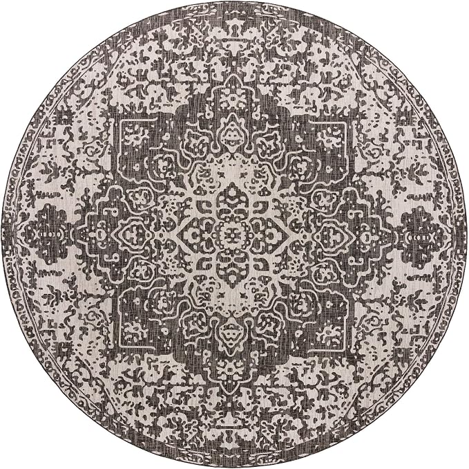 Unique Loom Jill Zarin Outdoor Collection Area Rug - Dubai (13' Round, Charcoal Gray/ Ivory)
