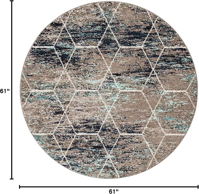 Unique Loom Trellis Frieze Collection Area Rug - Geometric (5' Round, Blue Multi/ Ivory)