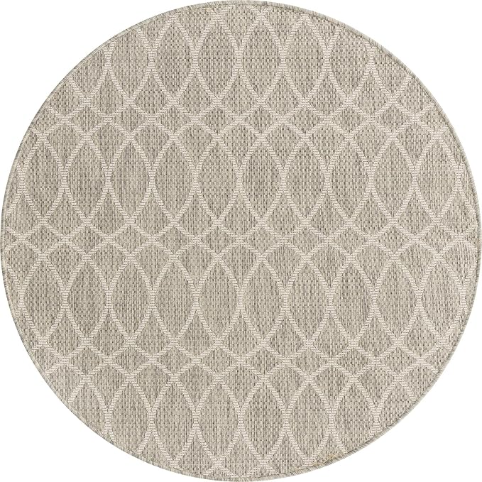 Unique Loom Outdoor Trellis Collection Area Rug - Gitter (4' 1" Round, Light Gray/ Ivory)
