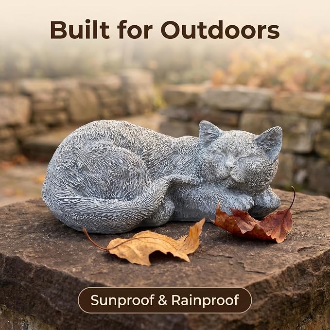 Cats Memorial Stone Garden Statue, Pet Statues Gifts for Loss of Cat Sympathy, Grave Markers for Garden Outdoor Statue Decor, 11.4” L Garden Decorative Tabby Figurine