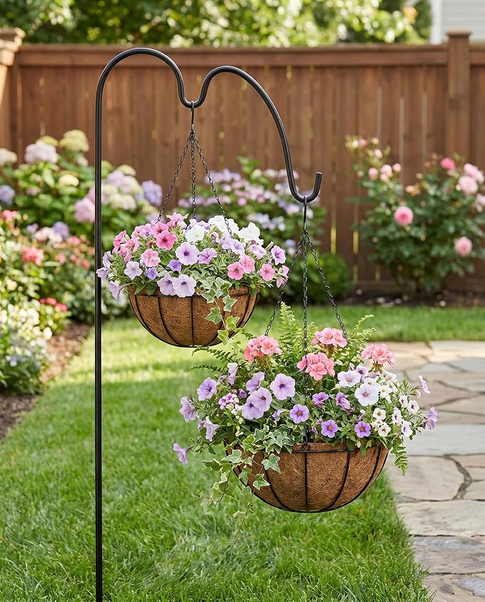 Kingbuy 8" Metal Hanging Basket for Small Succulents & Herbs – 5" Depth Rust-Resistant Wire with Coconut Liner & Chain for Kitchen Window, Balcony & Small Spaces - 2 Pack
