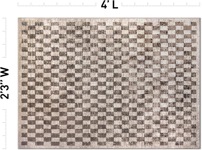 Rugshop Contemporary Checkered Grid Textured Area Rug Soft Beige 2' 3" x 4' | Rectangular, Size 2' 3" x 4', Living Room, Bedroom, Dining Room, Home Office, Kitchen, Entryway, Hallway, Nursery, Kids Room