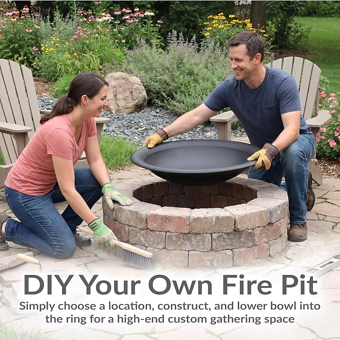 Sunnydaze Round Steel Outdoor Fire Pit Bowl Replacement Insert for DIY Ring or Existing Stand - Wood-Burning Backyard Patio Firepit for Outside - 39" Outer / 30" Inner Diameter - Black