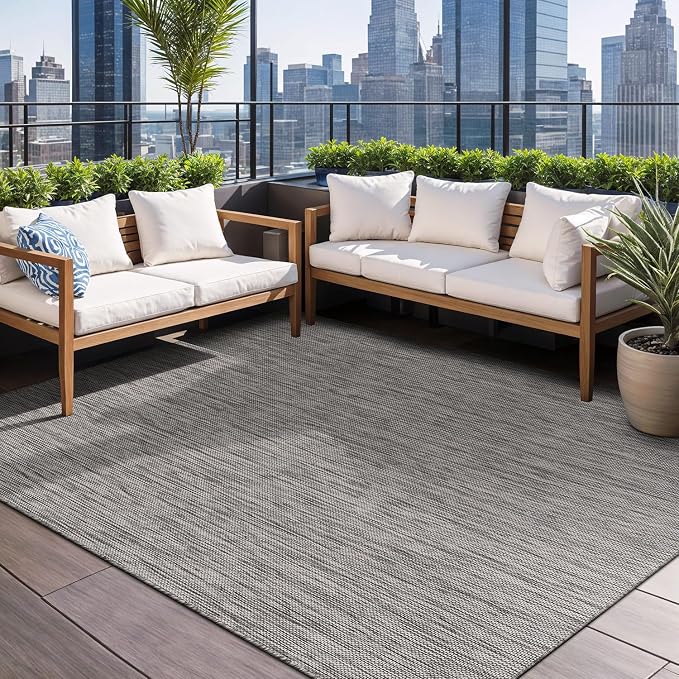 Beverly Rug Indoor Outdoor Rug 6x9, Washable Outside Carpet for Patio, Deck, Porch, Solid Modern Area Rug, Water Resistant, Silver Gray
