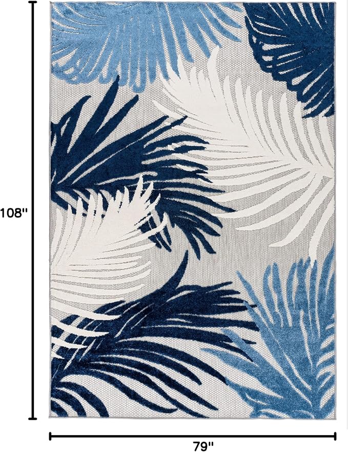 Rugshop Navy Lucca Contemporary Floral Indoor/Outdoor Area Rug Durable Polypropylene, Weather Resistant, Easy to Clean Perfect for Patio, Backyard, Deck and Outdoor Lounge 6'6" x 9'