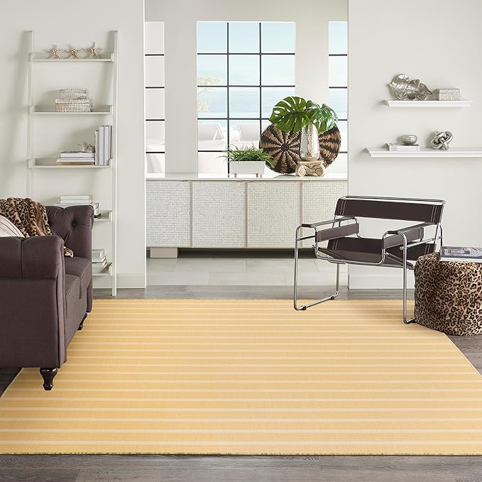 Nourison Home Positano Indoor/Outdoor Yellow Ivory 8' x 10' Area Rug, Easy Cleaning, Non Shedding, Bed Room, Living Room, Dining Room, Backyard, Deck, Patio (8x10)