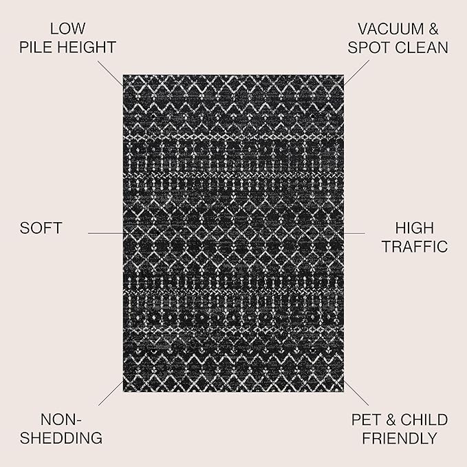 JONATHAN Y Boho Vintage Diamond Black/Ivory Square Area Rug 9X9 ft, Moroccan Hype for Living Room, Bedroom, Kitchen, Office, Easy-Cleaning, High Traffic, Pet-Friendly, Non-Shedding (MOH101D-9SQ)