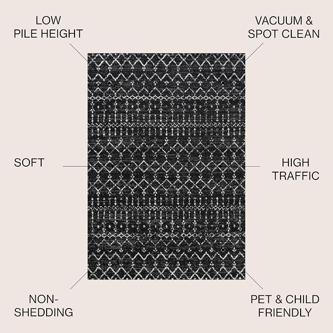 JONATHAN Y Boho Vintage Diamond Black/Ivory Square Area Rug 3X3 ft, Moroccan Hype for Living Room, Bedroom, Kitchen, Office, Easy-Cleaning, High Traffic, Pet-Friendly, Non-Shedding (MOH101D-3SQ)