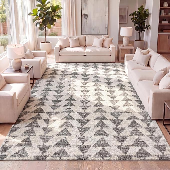 JONATHAN Y Aisha Moroccan Triangle Geometric Cream/Gray Indoor Area Rug, 10x14, Contemporary, Modern, Easy-Cleaning for Living Room, Bedroom, Kitchen, Pet Friendly, Non-Shedding (MOH206B-14)