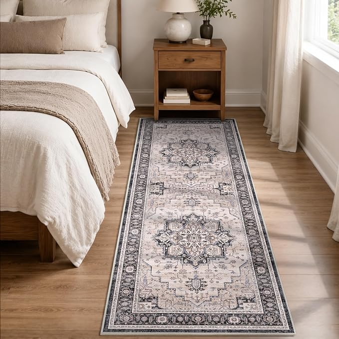 2x6 Vintage Runner Rug Low Pile Non-Slip Washable Hallway Rug | Retro Distressed Print Rug Non-Shedding Soft Washable Carpet Stain Resistant Runner for Hallway Kitchen Bedroom Laundry Room