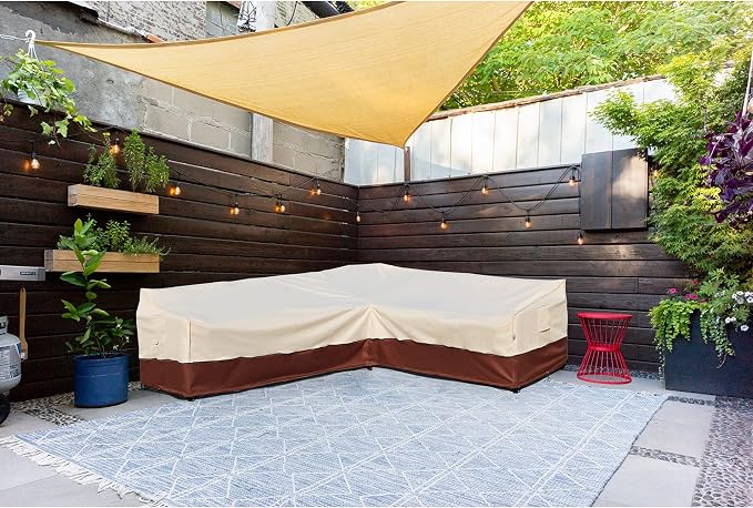 Outdoor Sectional Cover-L-Shaped Patio Furniture Covers Waterproof Rip-Stop Anti-UV 600D Heavy Duty Outdoor Couch Sofa Cover with 3 Air Vents, 110''L (85''L) 32''D 31''H
