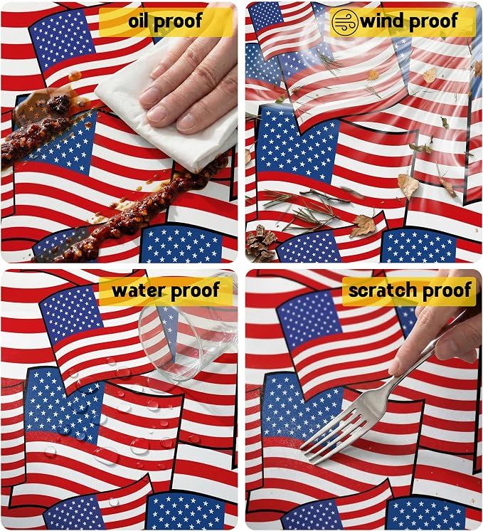 Picnic Table Cover with Bench Covers Waterproof Rectangle Tablecloth Camping Essentials Supplies Rv Travel Must Haves Gear Accessories Fitted Table Cloth Outdoor Road Trip Camper Gifts American Flag