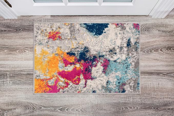 Rugshop Modern Abstract Living Room Non-Shedding Area Rug Multi 2' x 3' | Rectangular, Size 2' x 3', Bedroom, Dining Room, Home Office, Kitchen, Entryway, Hallway, Nursery, Kids Room, Guest Room