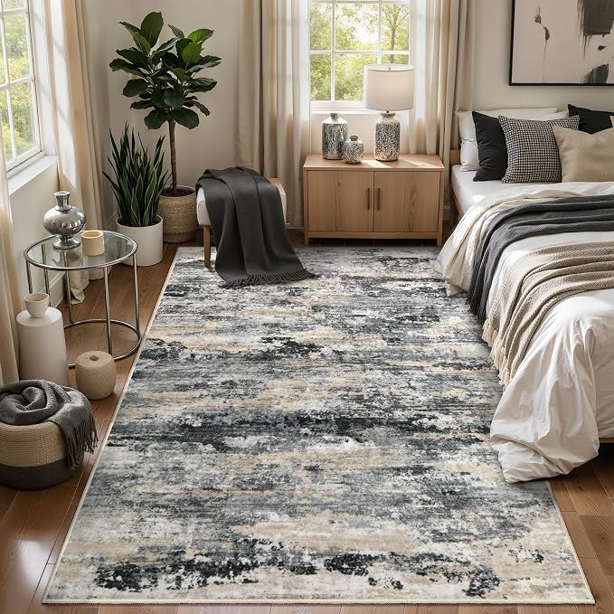 Tangsoo Abstract 3x5 Area Rug, Grey Washable Non Slip Indoor Rugs, Modern Accent Rug Print Small Carpet, Contemporary Soft Low Pile Rugs for Living Room Dorm Bedroom Bedside Entryway Office