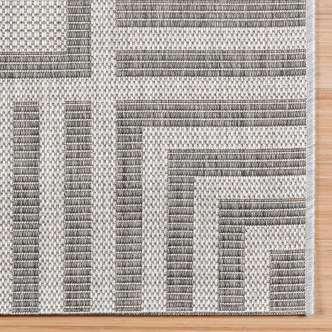 Gertmenian Indoor/Outdoor Flatweave Area Rug - 6x9 Medium, Stain & UV Resistant, Ideal for Deck, Patio, Poolside, Mudroom - Klano Striped Ash, Steel, 25428