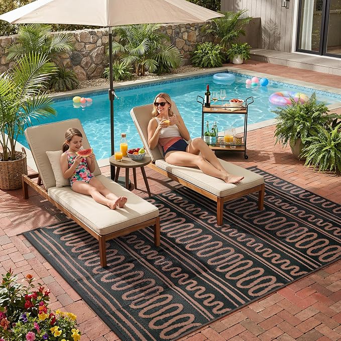 Beeiva Waterproof Outdoor Rug 6x9 for RV Camping, Reversible Outdoor Mat for Porch, Balcony, Picnic, Plastic Straw Rug Black Brown