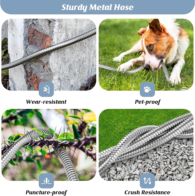 Garden Hose 100FT, Water Hose with 10 Function Nozzle, Garden Hose Metal with Leak-proof Connectors, No-Kink, Lightweight, Puncture-proof, Pet-proof, Sturdy, 550PSI, Hose for Outdoor, Yard