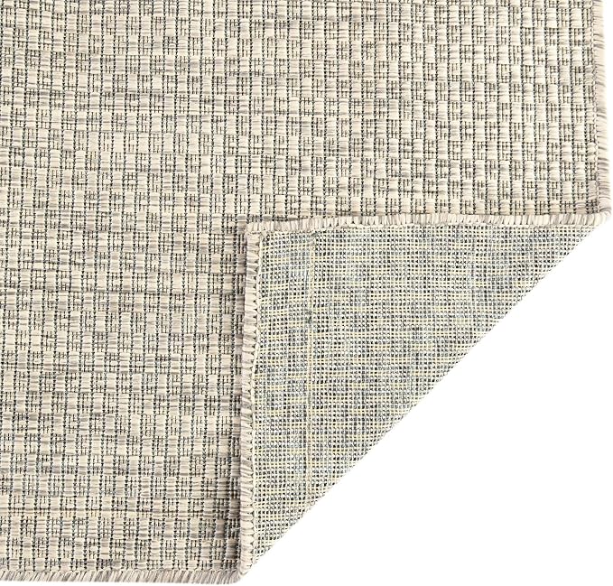 Unique Loom Collection Casual Transitional Solid Heathered Indoor/Outdoor Flatweave Area Rug (5' 3" Square, Light Gray/Ivory)