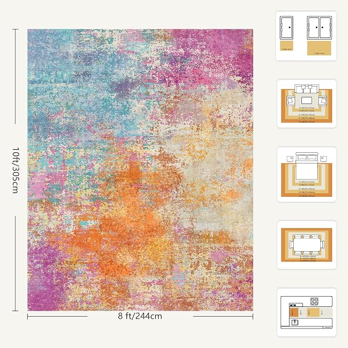 8x10 Area Rugs, Abstract Modern Ultra Soft Washable Rug, Non Slip Carpet with Rubber Back Stain Resistance Rugs for Living Room, Bedroom, Dining Room Decor(Starlight)