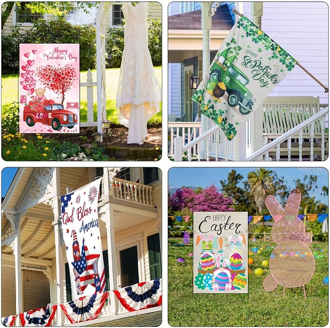 Moukeren 8 Pack Seasonal Garden Flags 28 x 40 Inch Double Sided Yard Flags Large House Flag for Outside Decorative Outdoor Holiday Decorations for 4th of July Spring Summer Fall All Seasons(Classic)
