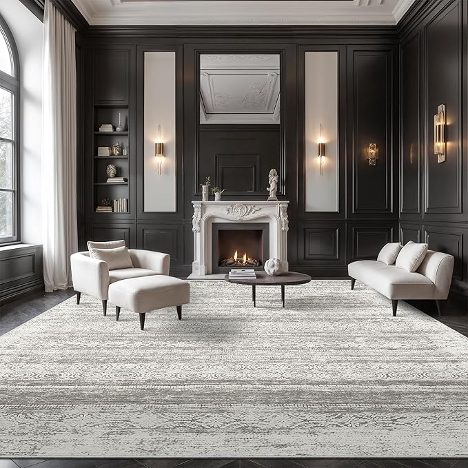 Miukiki 8x10 Area Rug for Living Room, Washable Soft Non Slip Rug Grey | Moroccan Large Indoor Rug for Kitchen Bedroom Dining Room Office, Low Pile Soft Floor Carpet Home Decor 8'x10'