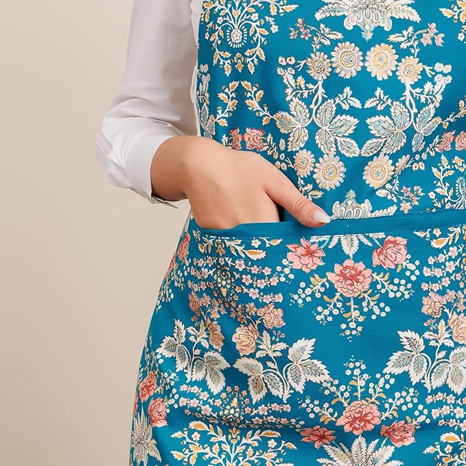 Maison d' Hermine Aprons for women with Pocket 100% Cotton (27.50"x31.50") | Adjustable Neck Strap & long ties Apron Men Chef Wedding Cooking Gardening Server Maid