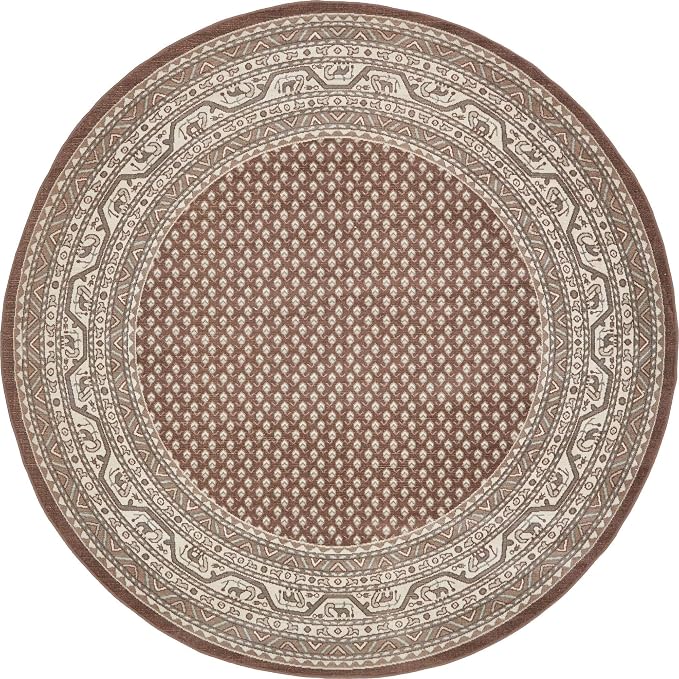 Unique Loom Williamsburg Collection Traditional Border with Dotted Center Area Rug, Round 8' 0" x 8' 0", Brown/Beige