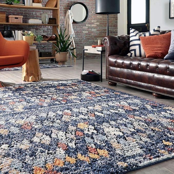 Unique Loom Morocco Collection Abstract Border, Diamond, Bohemian Area Rug (8' 0 x 10' 0 Rectangular, Navy Blue/Black)