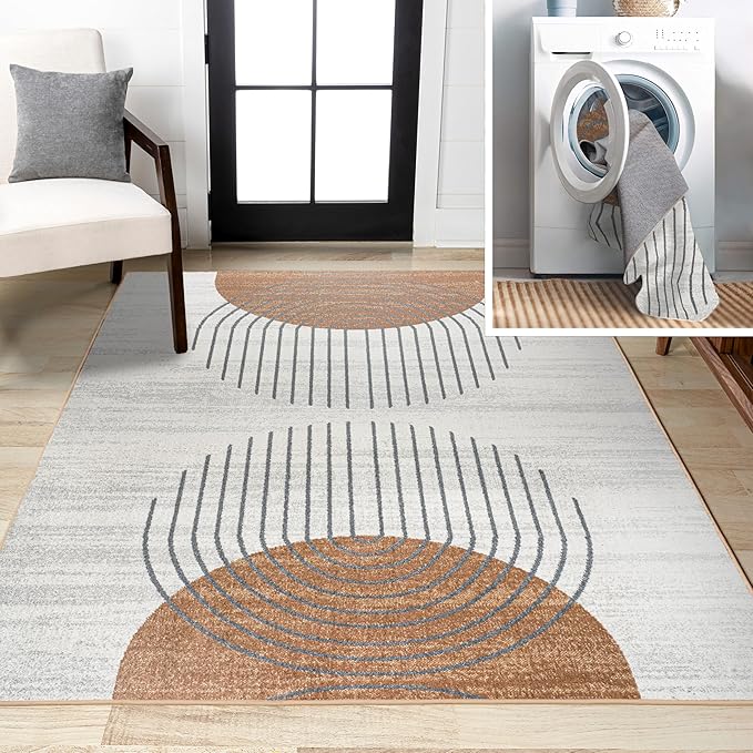 JONATHAN Y Machine Washable Cream/Terra Indoor Area Rug 3X5 ft, Kallax Geometric Modern Low-Pile for Living Room, Bedroom, Kitchen, Office, Easy-Cleaning, Pet-Friendly, Non-Shedding WSH311A-3