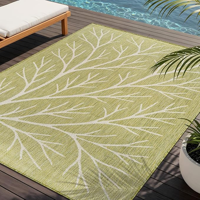 Washable Indoor Outdoor Rug 9x12 Modern Area Rugs Branch Pattern Non Shedding Waterproof Easy Clean Patio Deck Porch Living Room Bedroom Garden RV (9 X 12 Olive)