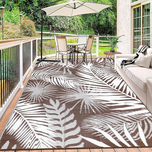 Outdoor Rugs 9'x12' for Patios Clearance Brown Reversible Outdoor Rug, Outdoor Plastic Straw Rug RV Camping Rug Large Outdoor Mat for RV, Patio, Backyard, Deck, Picnic, Beach, Trailer, Camping