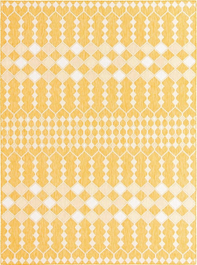 Unique Loom Outdoor Trellis Collection Area Rug - Traliccio (9' x 12' 2" Rectangle, Yellow/ Ivory)
