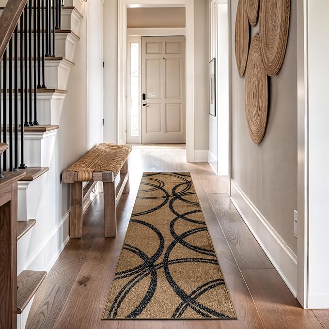 Rugshop Wavy Circles Modern Non-Shedding Runner Rug Jute 2' x 7'2" | Rectangular, Size 2' x 7'2", Living Room, Bedroom, Dining Room, Home Office, Kitchen, Entryway, Hallway, Nursery, Kids Room