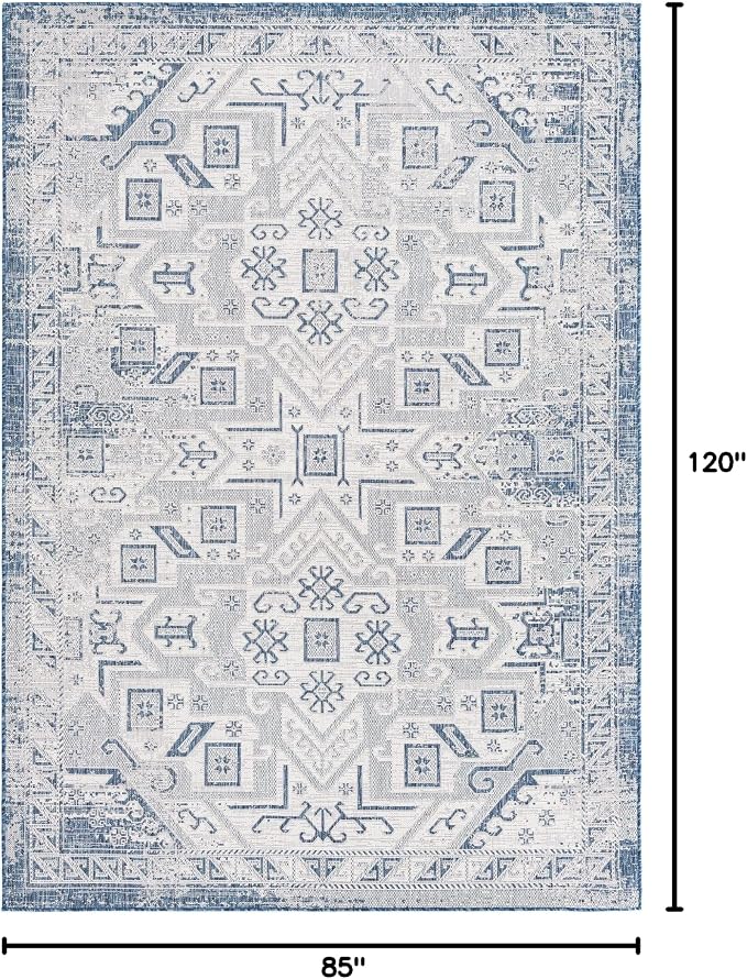 Unique Loom Outdoor Aztec Collection Area Rug - Coba (7' 1" x 10' Rectangle, Blue/ Ivory)
