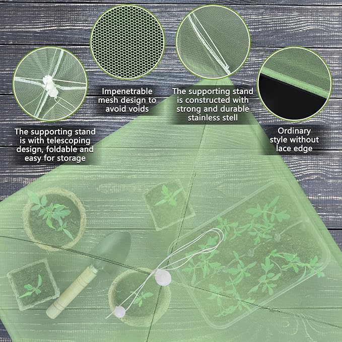 Sawysine 4 Pack Mesh Plant Cover Reusable Screen Cloche Dome Plant Protector Tent Collapsible Umbrella for Outdoor Garden Greenhouse Vegetable Flowers Strawberry from Animals(15 x 15 Inch,Green)