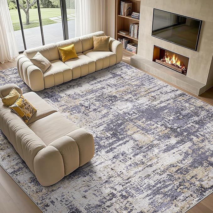 Tortania Area Rug Living Room Rugs - 8x10 Modern Abstract Neutral Large Soft Thin Rugs - Non Slip Indoor Carpet for Bedroom Dining Room Office Nursery Home Floor Decoration - Purple