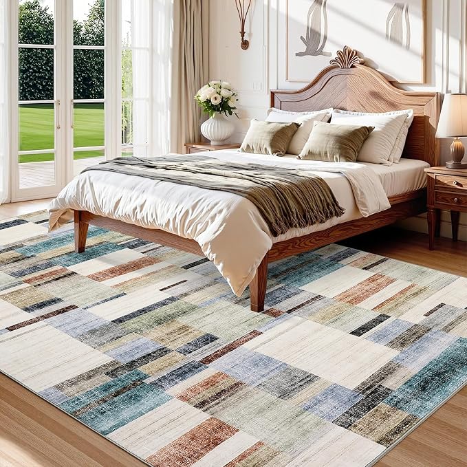 GarveeHome Geometric Area Rug 5x7 Washable Non Slip Bedroom Rug Modern Rugs for Living Room Soft Non Shedding Stain Resistant Low Pile Carpet for Dining Room Office Classroom