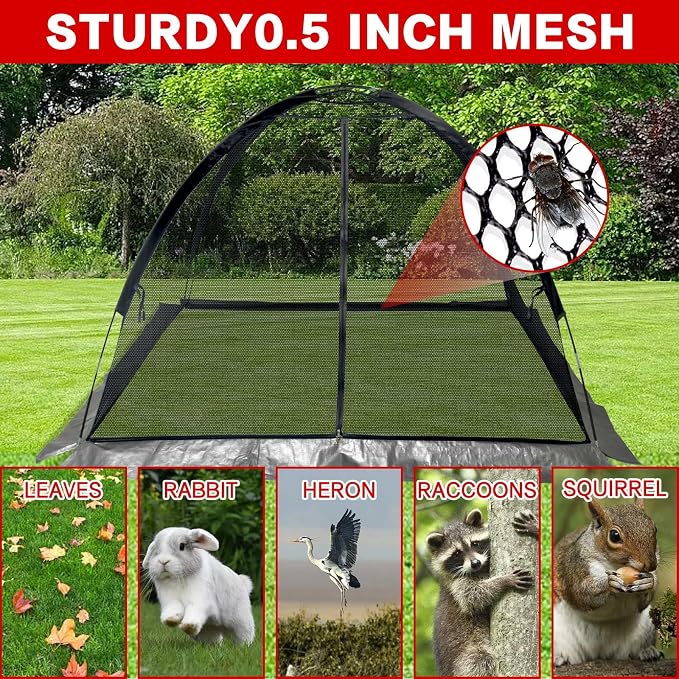 Pond Cover Net - Heavy Duty Nylon Dome Mesh with Zippers - 12x9FT Protector for Garden Pond Koi Fish and Plants - Birds & Leaves Animals Barrier