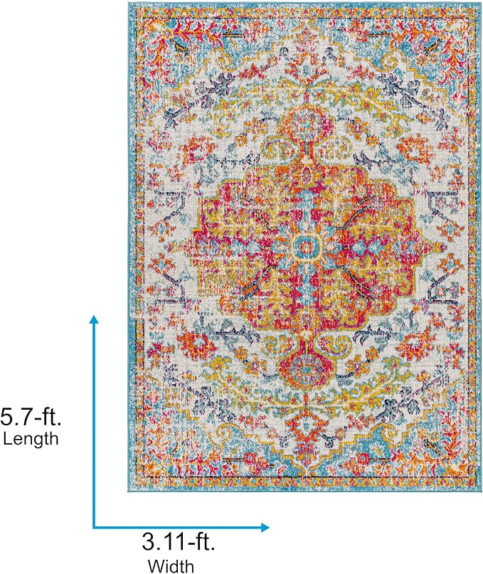Livabliss Odelia Vintage Bohemian Area Rug,9' x 12'6",Orange/Aqua